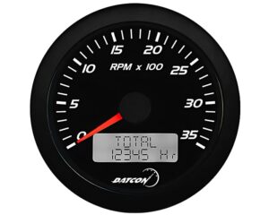 Datcon® 0-3500 RPM Range, LP Black Bezel, 24V Hourmeter Gauge (118705)