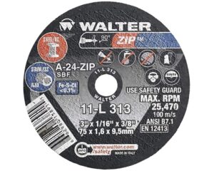 Walter 3″ Diameter, 1/16″ Thick, 3/8" Arbor, 25470 RPM, A-30 Grade ZIP Cut-Off Wheel (11L313)