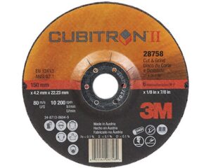 3M 28758 Cubitron II Cut and Grind Wheel, 6″ x 1/8", 7/8" Center Hole – Type 27 Form  (MMM28758)