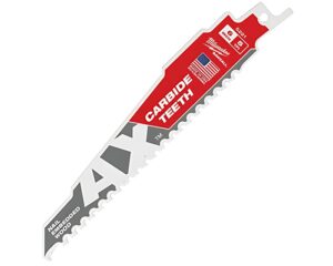 Milwaukee® 6″ 5TPI AX w/ Carbide Teeth Wood Cutting – SAWZALL Blade, Tapered (48-00-5521)
