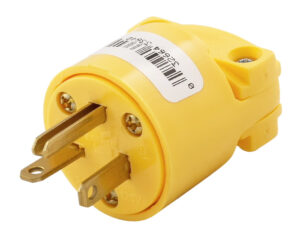 GDL 15A/125V 3-Wires Male Electric Plug, Angled Body, Yellow Vinyl (4867)