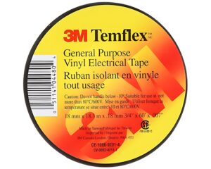 3M Temflex  3/4″ x 0.007" x 60 ft. Length, Vinyl Electrical Tape, Black Colour (6140)
