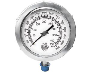 CPW Hydro-Poise 4.5″ Face Dial, 0-400psi H/D Pressure Gauge – 316 SS (82-16D-2B)