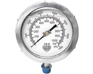 CPW Hydro-Poise 4.5″ Face Dial, 0-1000psi, H/D Pressure Gauge – 316 SS (82-19D-2B)