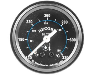 Record/Mr.Speedometer – Oil Temp. Gauge w/ Capillary Tube, 140-320F, Black (HG133)