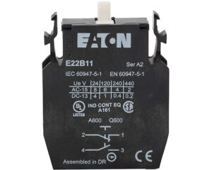 Eaton® 600V 6A E22 Series, 22.5mm Push Button Contact Block, Screw Type Terminal  (E22B11)