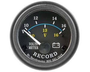 Record/Mr.Speedometer 10-16 Volt Range, 2″ Voltmeter Gauge, Black Bezel (HG110)