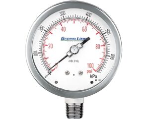 0-100 PSI/0-600 kPa Range, Pressure Gauge, Stainless Steel (MGS183A412)
