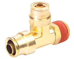 1/2″ Tube x 1/2″ MNPT, Air Brake Fitting, Push-to-Connect, Brass Swivel Run Tee (PC1471SW-8D)