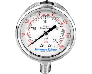Green Line® 0-100psi / 0-600kPa Range, 4″ Pressure Gauge, Bottom Mount, Steel (PGSS40-0100)