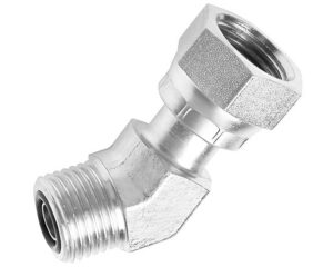 Brennan 1/4″ MORFS x 1/4" FORFS Swivel, 45-Deg. Elbow, Steel (FS6502-04-04-FG)