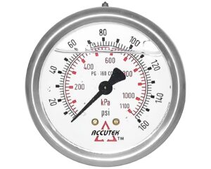 Accutek 2.50″ Face Size, 0-160 PSI Range, Liquid Filled Pressure Gauge, Center Back (PG-160CG25)